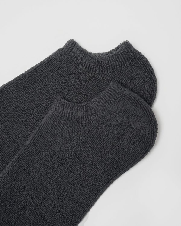 Face Pile Ankle Socks / Charcoal - Image 3