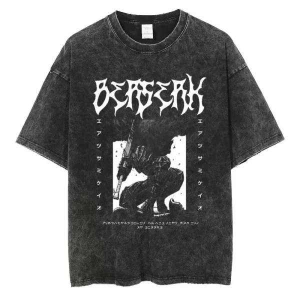 Washed Berserk Cotton Mens Vintage Japan Anime Oversize Shirts Streetwear Harajuku Summer Short Sleeve TShirt Loose Cotton Tops - Image 6