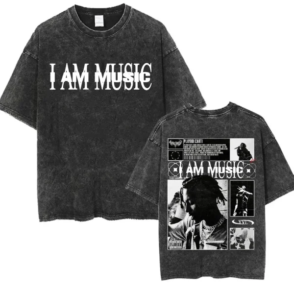 Retro Washed Playboi Carti I AM MUSIC Logo T Shirt Opium Ken Carson Narcissist Tour Antagonist Rap T-shirts Men's Oversized Tees - Image 6