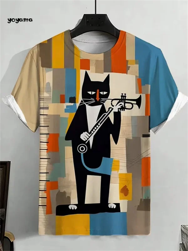 Fun Men's Cat Print T-Shirt 3D Art Cat Pattern Short Sleeve T-Shirt Oversized Round Neck Top Summer Street Casual Men's Clothing - Image 2
