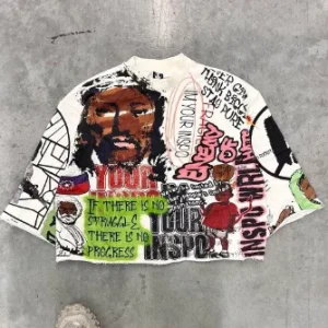 New T shirt Hip Hop Harajuku Clown Pattern Printed Short Sleeved Punk Retro Oversized Round Neck Pure Cotton Short Sleeved Tops