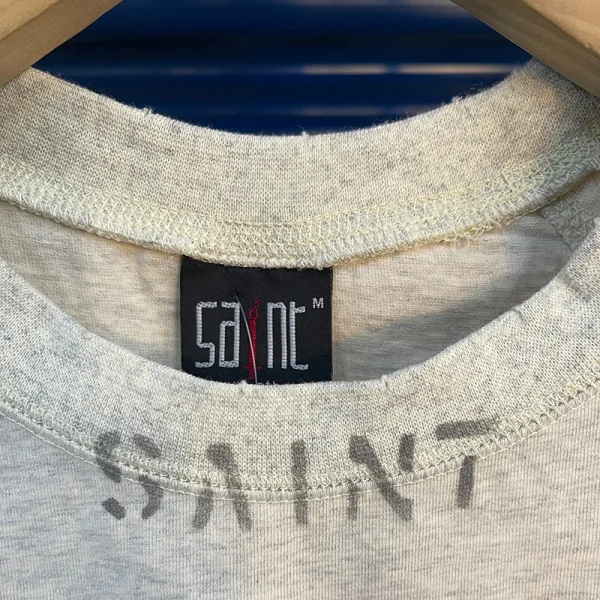 25SS New Style Vintage Washed Grey Saint T Shirt Men Women Streetwear Character Graphics Logo Print Damaged Tee Cotton T-Shirts - Image 3
