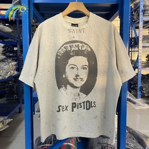 25SS New Style Vintage Washed Grey Saint T Shirt Men Women Streetwear Character Graphics Logo Print Damaged Tee Cotton T-Shirts