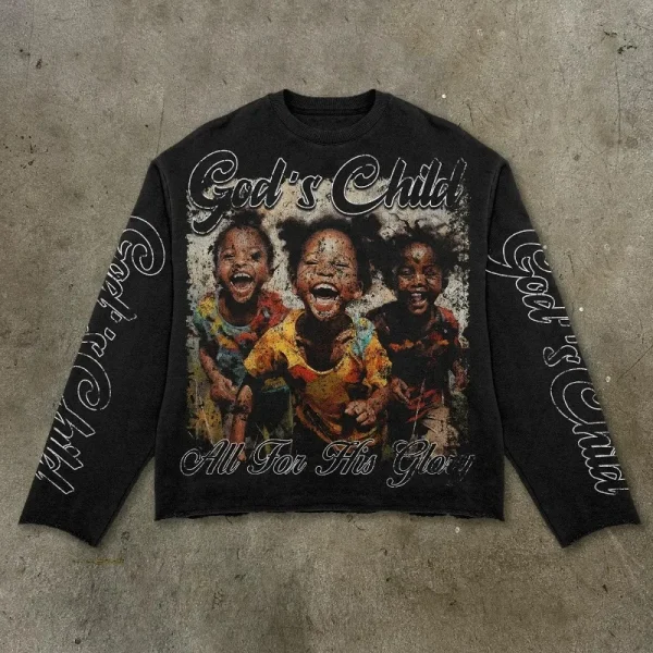 Autumn New American Street Trend Figure Letter Printed Casual Top Ins Y2k Loose Pullover Round Neck Long Sleeved Couple T-shirt - Image 3