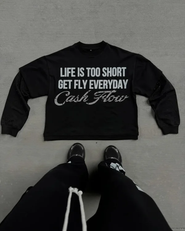 Harajuku Hip Hop Letter Pattern Double Layer Long Sleeved Graphic T Shirts Gothic Retro Hot Diamond Sweatshirt Casual Streetwear - Image 3
