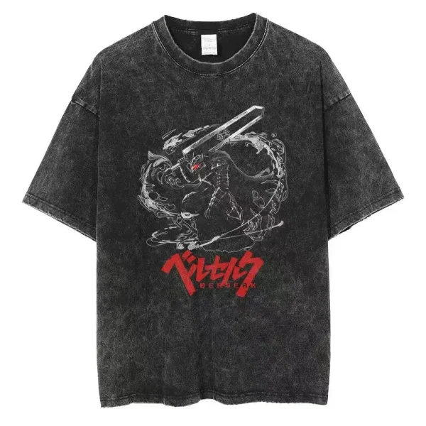 Washed Berserk Cotton Mens Vintage Japan Anime Oversize Shirts Streetwear Harajuku Summer Short Sleeve TShirt Loose Cotton Tops - Image 3
