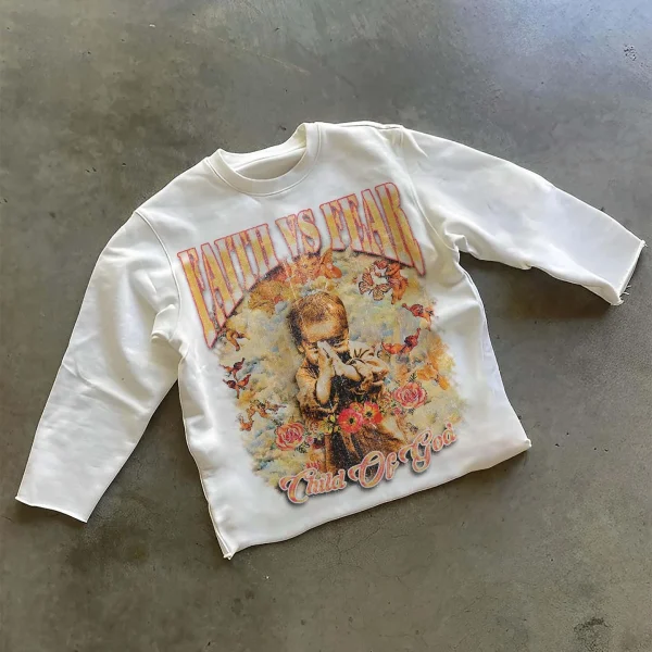 Classic Character Printed T-shirt Pure Cotton Oversized Long-sleeved Shirt Retro Street Casual Gothic Printed T-shirt Lovers - Image 4