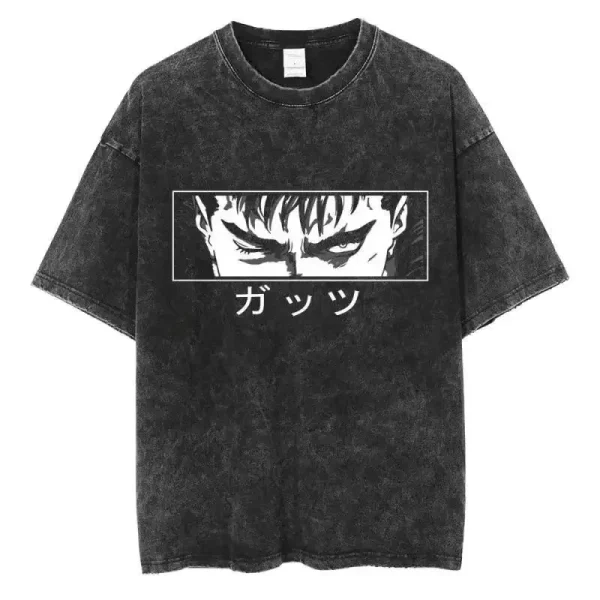 Washed Berserk Cotton Mens Vintage Japan Anime Oversize Shirts Streetwear Harajuku Summer Short Sleeve TShirt Loose Cotton Tops - Image 2
