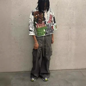 Y2K Half Sleeve T Shirt Men Women Hip Hop Punk Graffiti Graphic Print T-Shirt Oversized Loose Harajuku Gothic Streetwear Tee Top