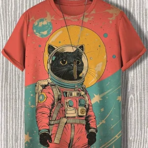 Fun Men's Cat Print T-Shirt 3D Art Cat Pattern Short Sleeve T-Shirt Oversized Round Neck Top Summer Street Casual Men's Clothing