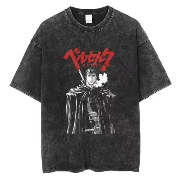 Washed Berserk Cotton Mens Vintage Japan Anime Oversize Shirts Streetwear Harajuku Summer Short Sleeve TShirt Loose Cotton Tops - Image 4